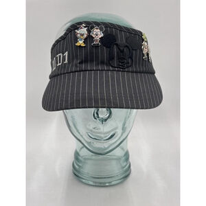 Disney Parks Mickey Mouse Pinstripe Visor & Collector Pins (4)